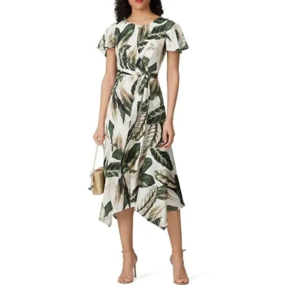 MAKE ME AN OFFER! GREAT JONES - Cream Green Tropical Leaf Print Midi Dress
